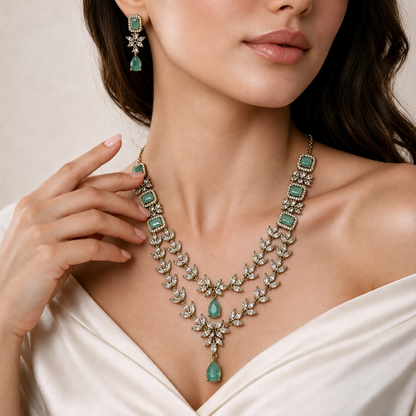 Silver American Diamond Necklace Set