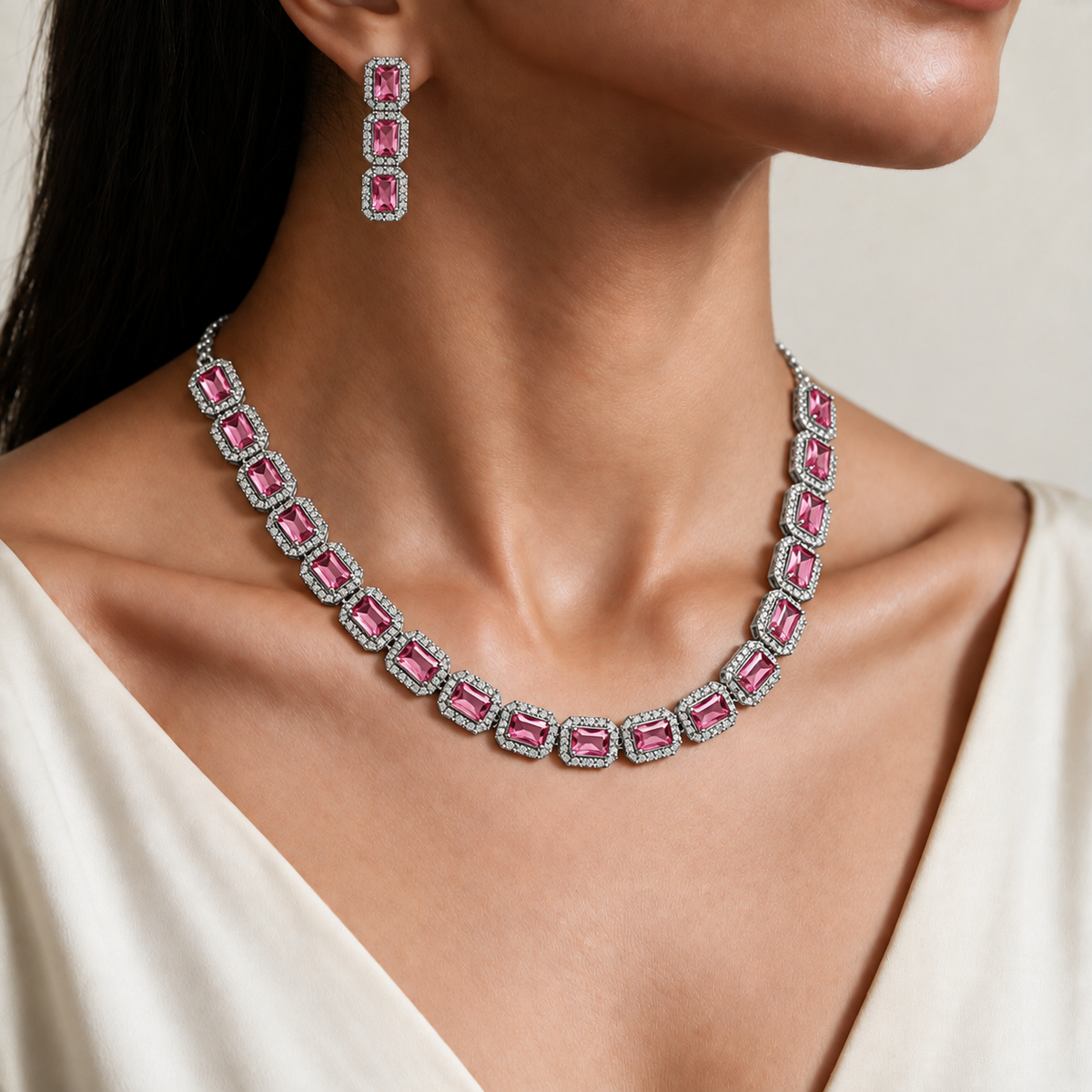 Pink American Diamond neckset