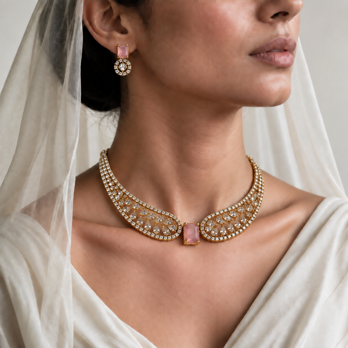 Silver American Diamond Jewellery Set